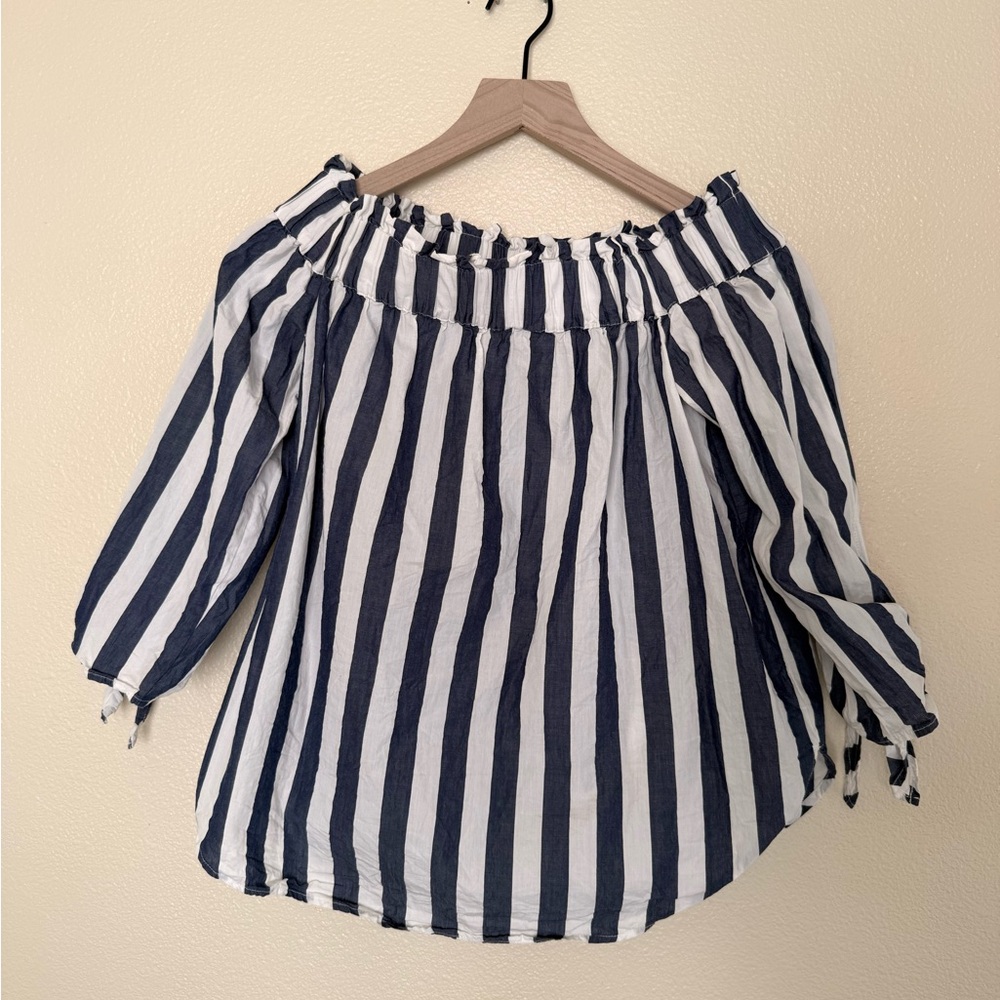 H&M Navy and White Striped Off the Shoulder Top